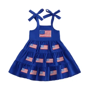 Girls Patriotic Sleeveless Tank Dress with American Flags