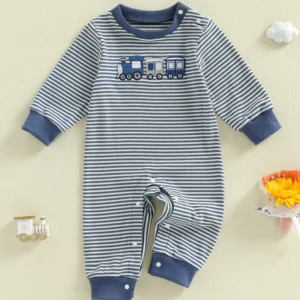 Toddler Boys Playsuit  Train Embroidery