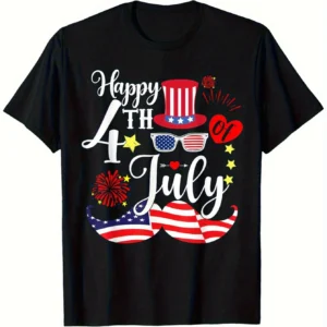 Patriotic Flag Fashion Graphic T-Shirt - Black Red White Blue Stars Stripes
