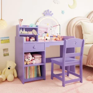 LED Crown Mirror Kids Vanity Table