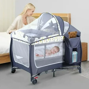 4 in 1 Folding Portable Nursery Center with Bassinet Changing Table on top