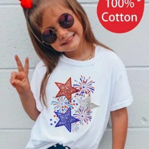 Patriotic child 1-3 T shirt 1pc  red  White Blue Stars Fireworks Short Sleeved 100% T-Shirt